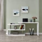 White Corner Writing Desk with Shelves and Pedestal Base 17 White Corner Writing Desk with Shelves and Pedestal Base