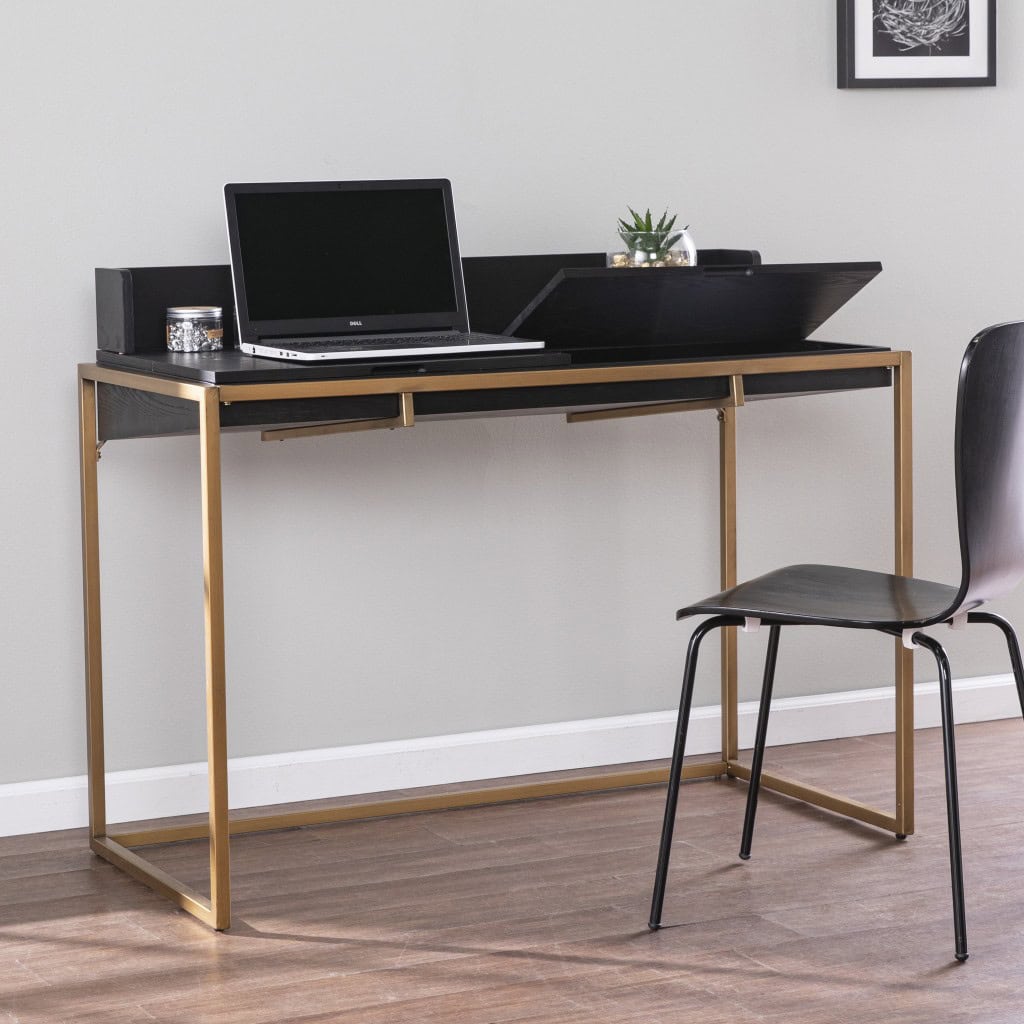 Black and Gold Adjustable Height Writing Desk with Rustic Style 9 Black and Gold Adjustable Height Writing Desk with Rustic Style - Image 9