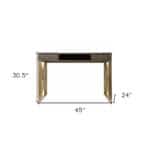 Gray and Gold Writing Desk With Drawers and Sleek X Base 18 Gray and Gold Writing Desk With Drawers and Sleek X Base