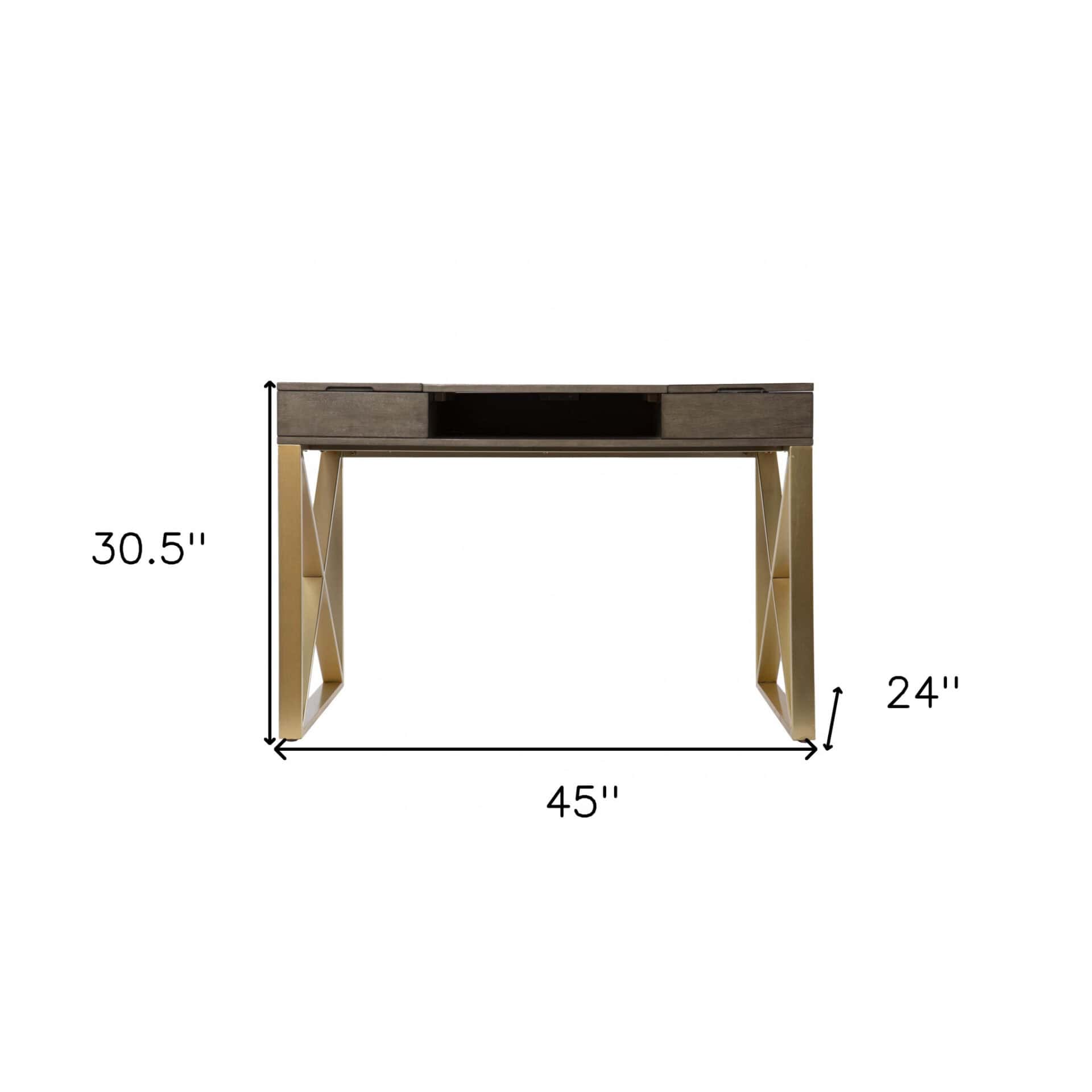 Gray and Gold Writing Desk With Drawers and Sleek X Base 9 Gray and Gold Writing Desk With Drawers and Sleek X Base - Image 9