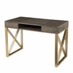 Gray and Gold Writing Desk With Drawers and Sleek X Base 12 Gray and Gold Writing Desk With Drawers and Sleek X Base