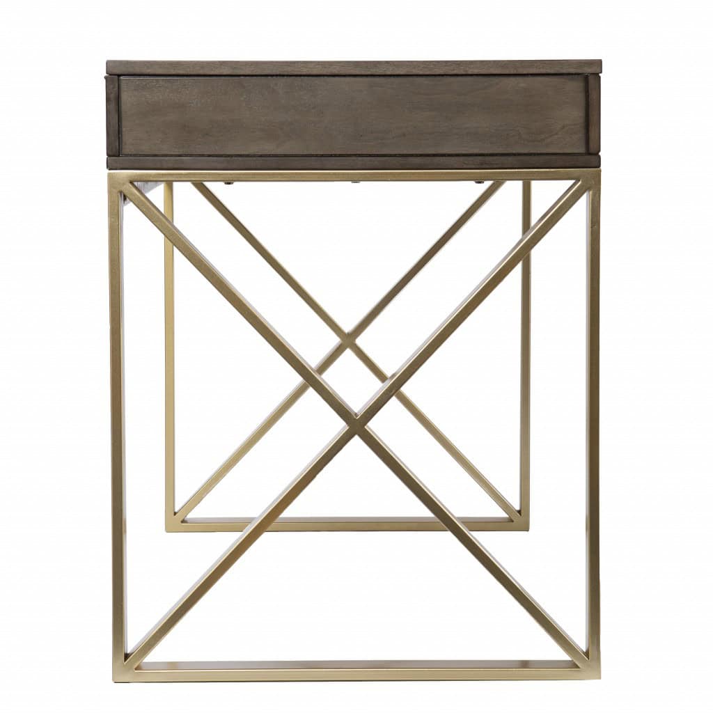 Gray and Gold Writing Desk With Drawers and Sleek X Base 4 Gray and Gold Writing Desk With Drawers and Sleek X Base - Image 4