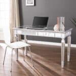 Silver Mirrored Writing Desk with Drawers 47 Inches Wide 17 Silver Mirrored Writing Desk with Drawers 47 Inches Wide