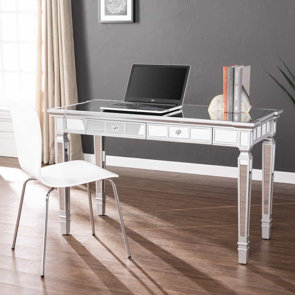 Silver Mirrored Writing Desk with Drawers 47 Inches Wide 8 Silver Mirrored Writing Desk with Drawers 47 Inches Wide - Image 8
