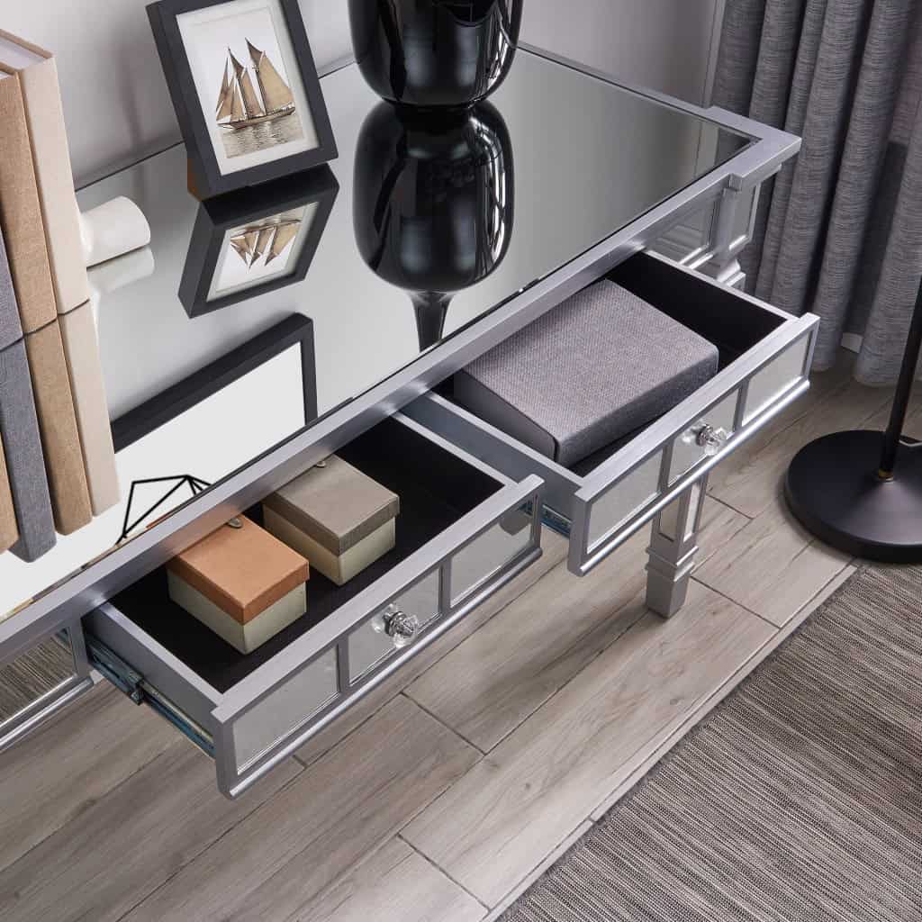 Silver Mirrored Writing Desk with Drawers 47 Inches Wide 9 Silver Mirrored Writing Desk with Drawers 47 Inches Wide - Image 9