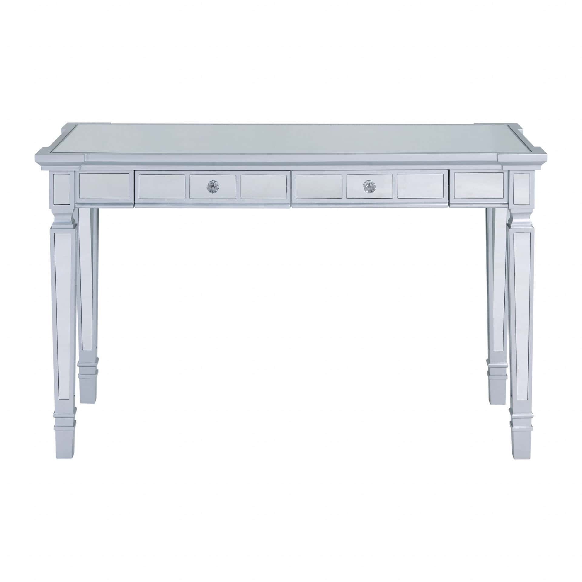Silver Mirrored Writing Desk with Drawers 47 Inches Wide 2 Silver Mirrored Writing Desk with Drawers 47 Inches Wide - Image 2