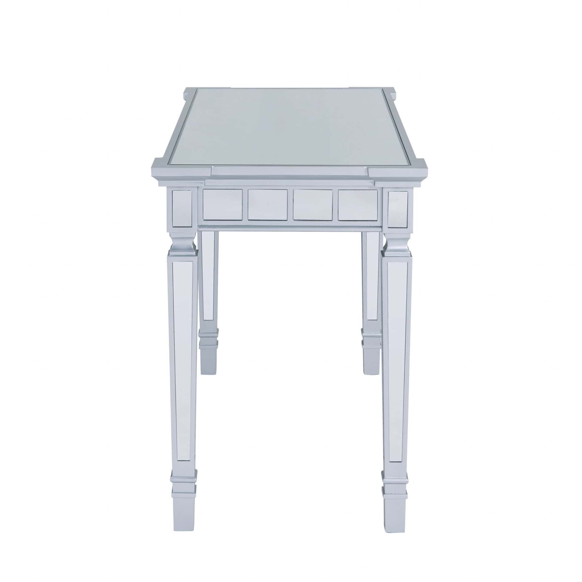 Silver Mirrored Writing Desk with Drawers 47 Inches Wide 4 Silver Mirrored Writing Desk with Drawers 47 Inches Wide - Image 4