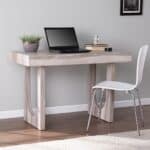 Brown Faux Marble Writing Desk with Geometric Base and Sled Design 16 Brown Faux Marble Writing Desk with Geometric Base and Sled Design