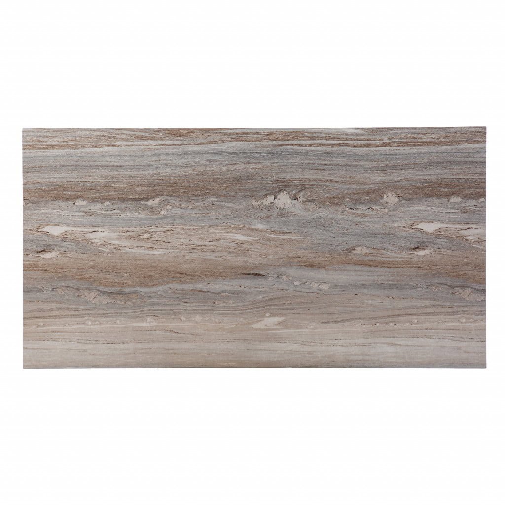 Brown Faux Marble Writing Desk with Geometric Base and Sled Design 5 Brown Faux Marble Writing Desk with Geometric Base and Sled Design - Image 5