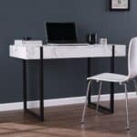 Sleek White and Black Writing Desk with Storage Drawer
