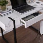Sleek White and Black Writing Desk with Storage Drawer