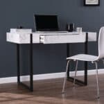 Sleek White and Black Writing Desk with Storage Drawer