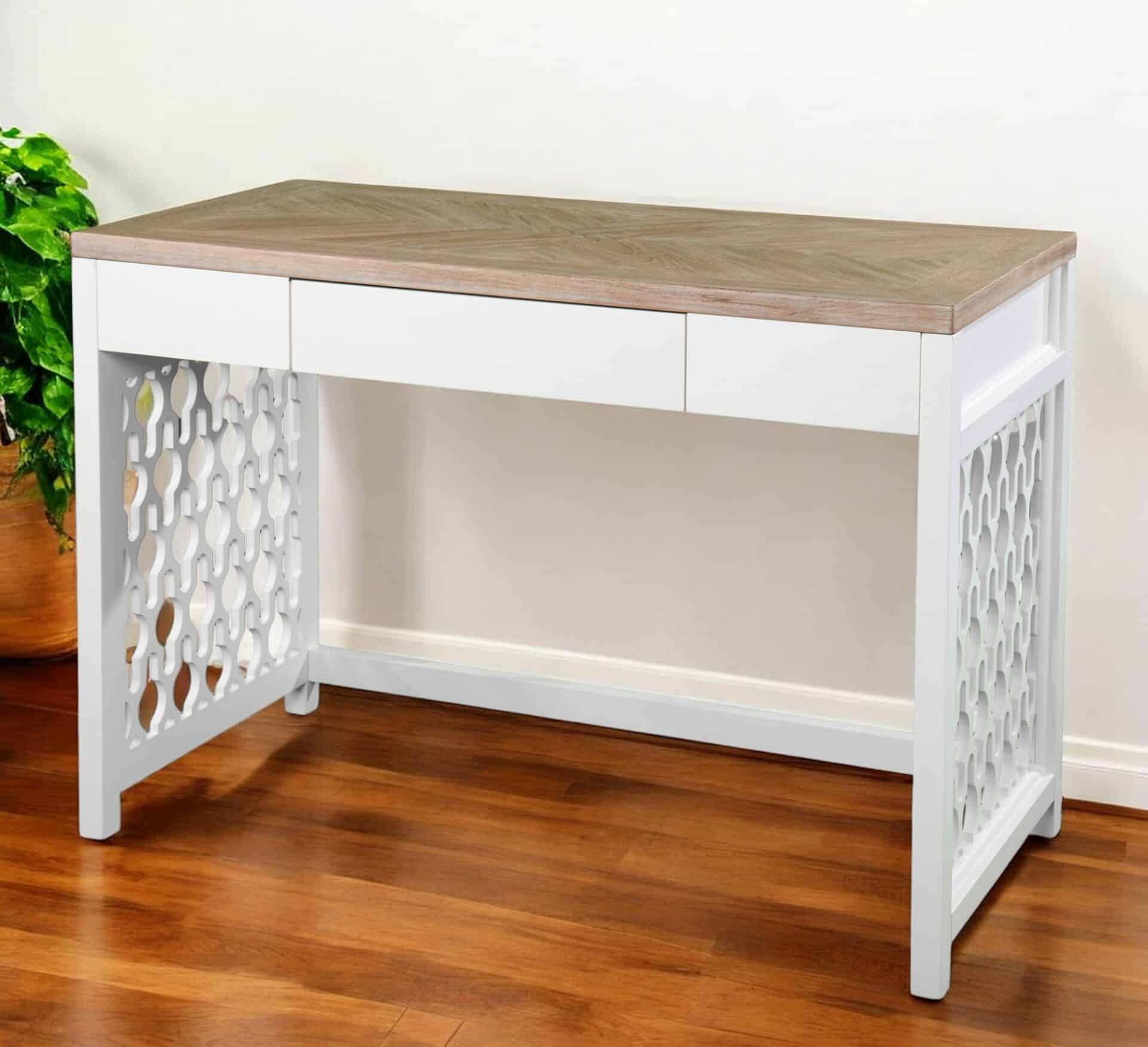 Natural White Writing Desk with Three Drawers for Home Offices 1 Natural White Writing Desk with Three Drawers for Home Offices