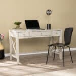 Farmhouse Gray Desk with Silver Knobs and X Frame 16 Farmhouse Gray Desk with Silver Knobs and X Frame