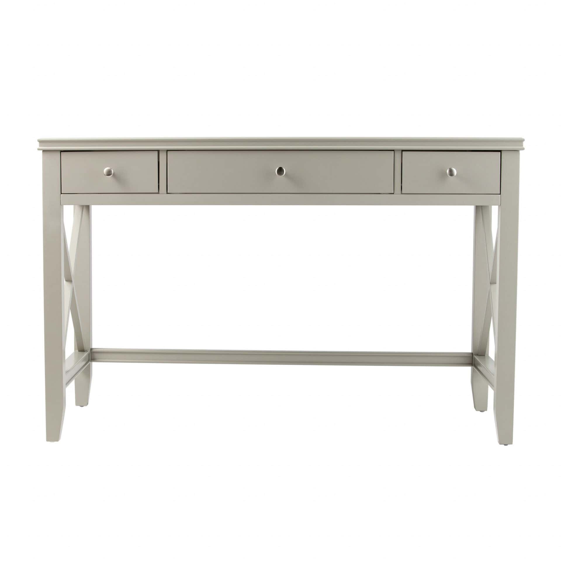 Farmhouse Gray Desk with Silver Knobs and X Frame 1 Farmhouse Gray Desk with Silver Knobs and X Frame