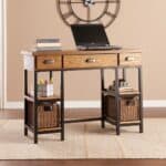 Gray and Black Writing Desk With Drawers and Broad Workspace