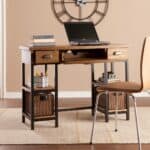 Gray and Black Writing Desk With Drawers and Broad Workspace