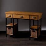 Gray and Black Writing Desk With Drawers and Broad Workspace