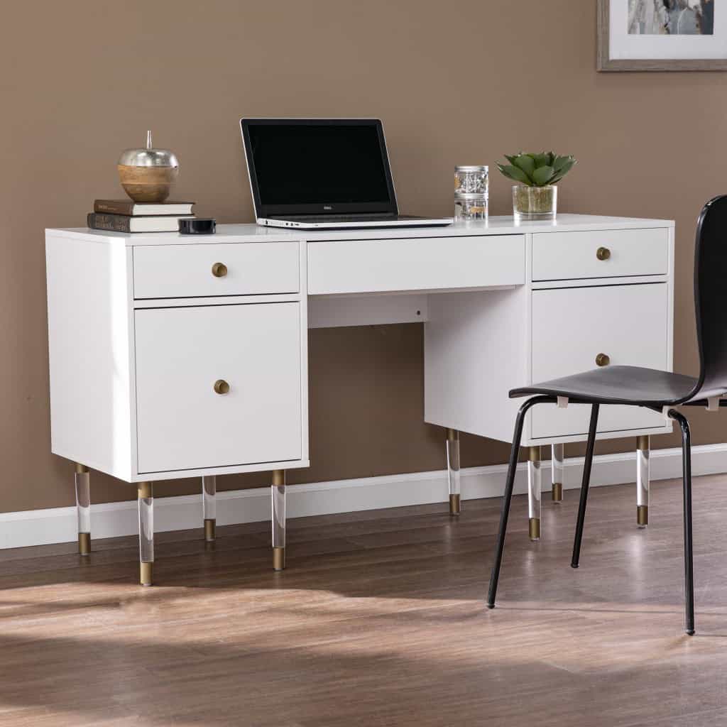 White Writing Desk With Four Drawers and Classic Design 8 White Writing Desk With Four Drawers and Classic Design - Image 8