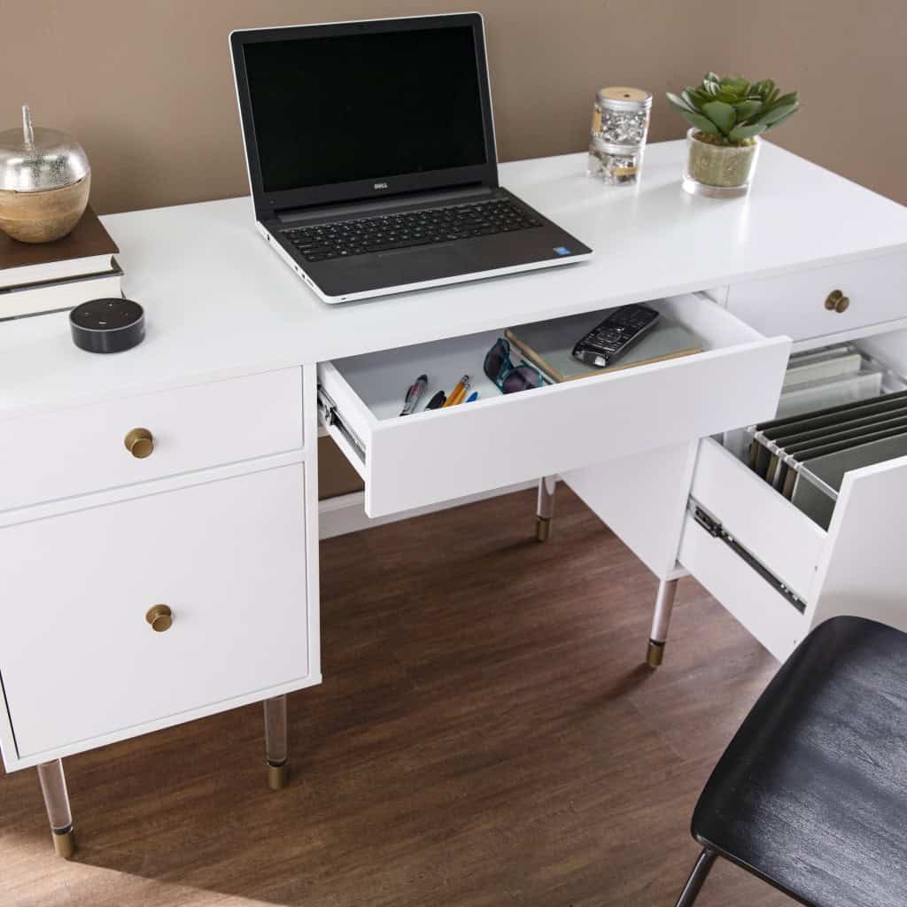 White Writing Desk With Four Drawers and Classic Design 9 White Writing Desk With Four Drawers and Classic Design - Image 9