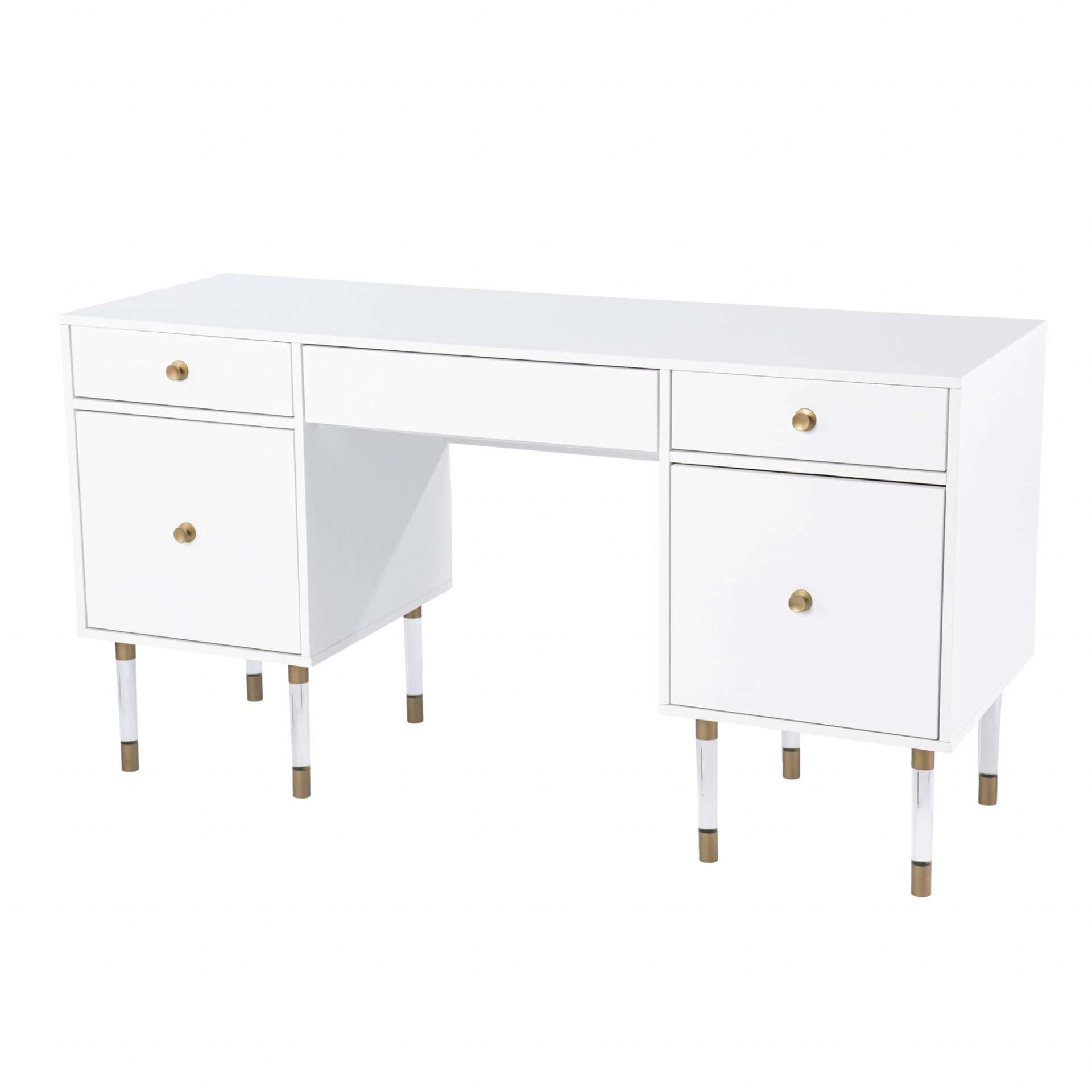 White Writing Desk With Four Drawers and Classic Design 2 White Writing Desk With Four Drawers and Classic Design - Image 2