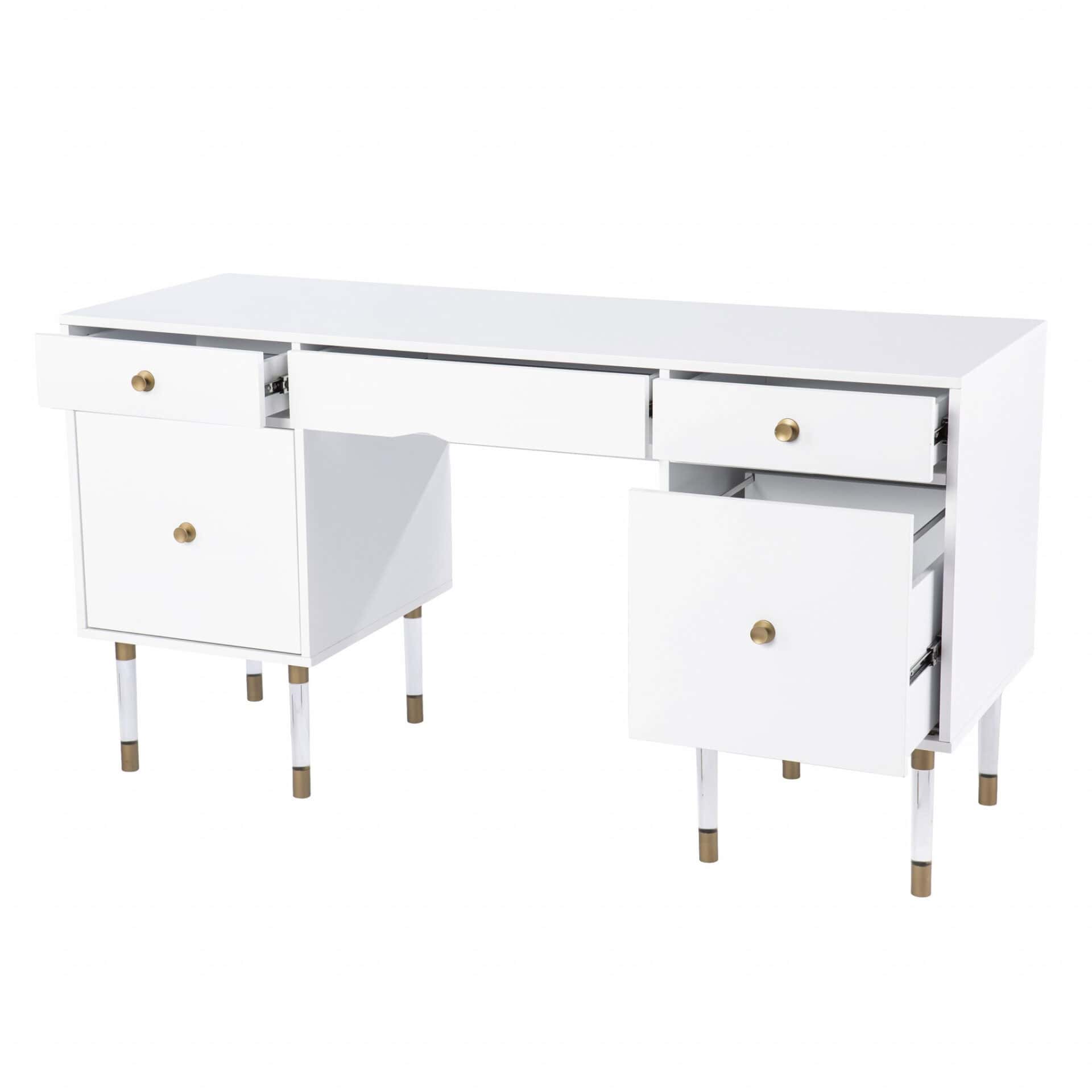 White Writing Desk With Four Drawers and Classic Design 5 White Writing Desk With Four Drawers and Classic Design - Image 5