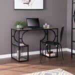 Wood and Iron Writing Desk with Shelves for Storage