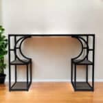 Wood and Iron Writing Desk with Shelves for Storage