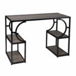 Wood and Iron Writing Desk with Shelves for Storage
