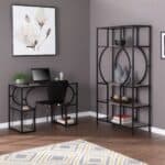 Wood and Iron Writing Desk with Shelves for Storage