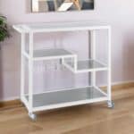 Gray and White Glass Rolling Bar Cart With Wine Storage