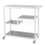 Gray and White Glass Rolling Bar Cart With Wine Storage