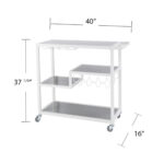 Gray and White Glass Rolling Bar Cart With Wine Storage