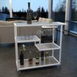 Gray and White Glass Rolling Bar Cart With Wine Storage