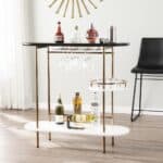 Gold Black and White Oval Bar Cart With Wine Storage