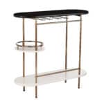 Gold Black and White Oval Bar Cart With Wine Storage