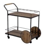 Reclaimed Wood and Black Iron Rolling Bar Cart With Wine Storage