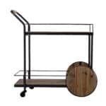 Reclaimed Wood and Black Iron Rolling Bar Cart With Wine Storage