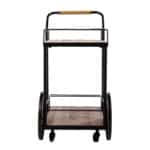 Reclaimed Wood and Black Iron Rolling Bar Cart With Wine Storage
