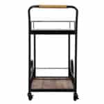 Reclaimed Wood and Black Iron Rolling Bar Cart With Wine Storage