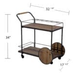 Reclaimed Wood and Black Iron Rolling Bar Cart With Wine Storage