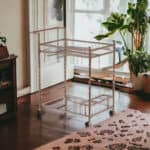 Champagne Metal Rolling Bar Cart With Mirrored Glass and Wine Storage