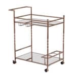 Champagne Metal Rolling Bar Cart With Mirrored Glass and Wine Storage