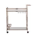Champagne Metal Rolling Bar Cart With Mirrored Glass and Wine Storage