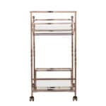 Champagne Metal Rolling Bar Cart With Mirrored Glass and Wine Storage
