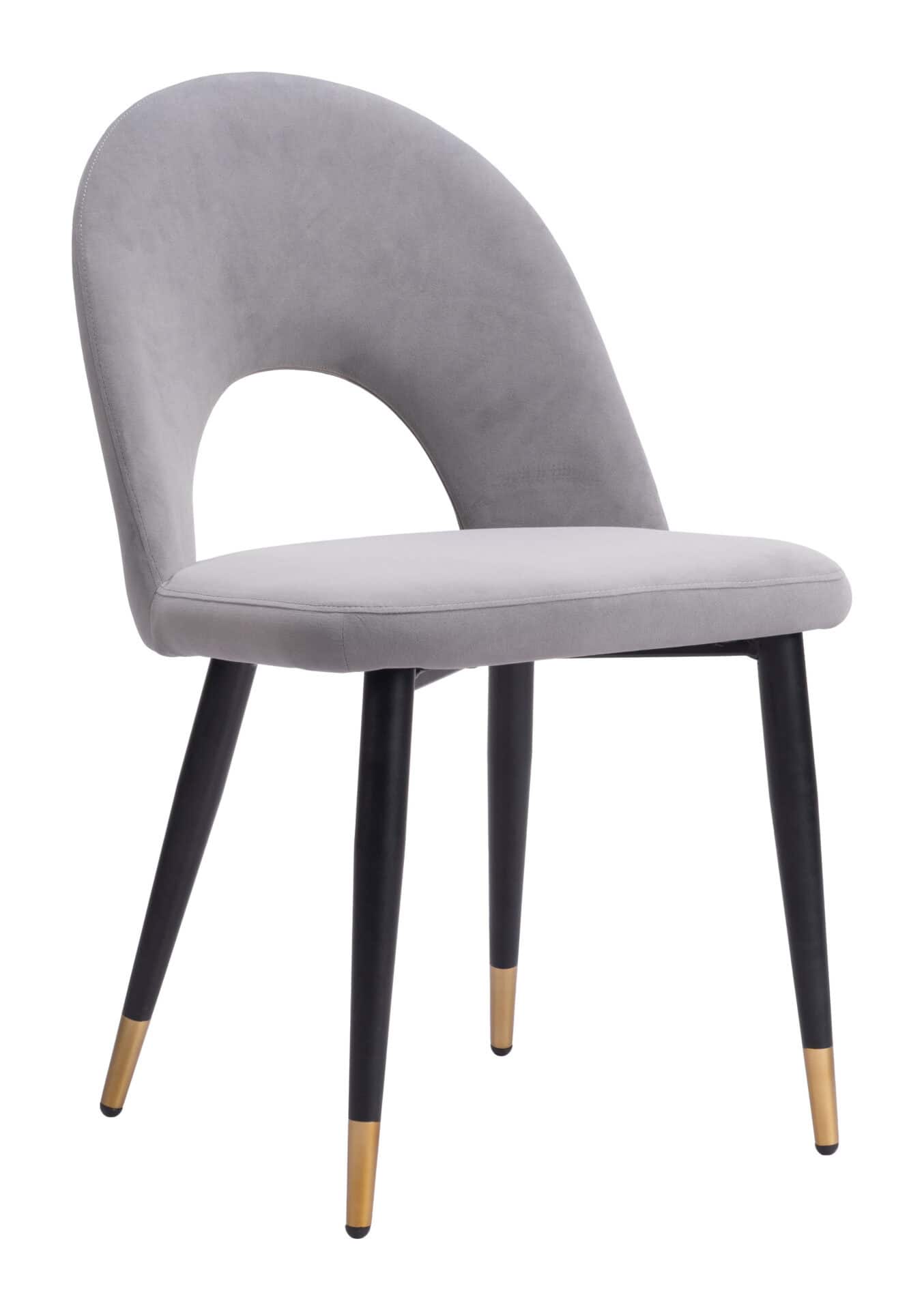 Modern Gray Velvet Dining Chair with Steel Base (Set of 2) 3 Modern Gray Velvet Dining Chair with Steel Base (Set of 2) - Image 3