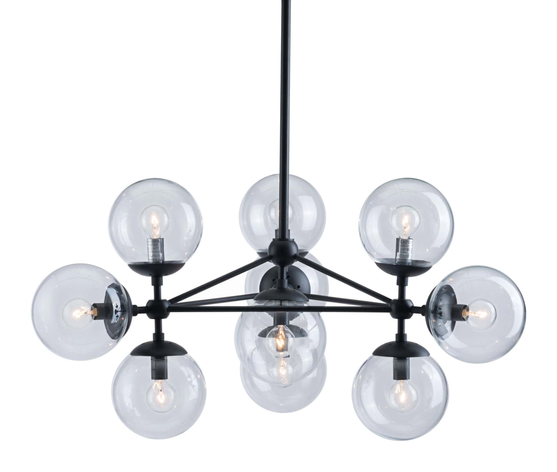 Mid-Century Black Metal Ceiling Lamp with Clear Glass Globes 6 Mid-Century Black Metal Ceiling Lamp with Clear Glass Globes - Image 6