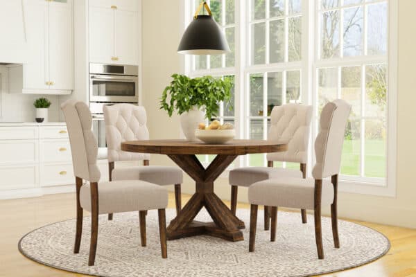 Medium Brown Round Farmhouse Dining Table Acacia Wood 54 Inch
