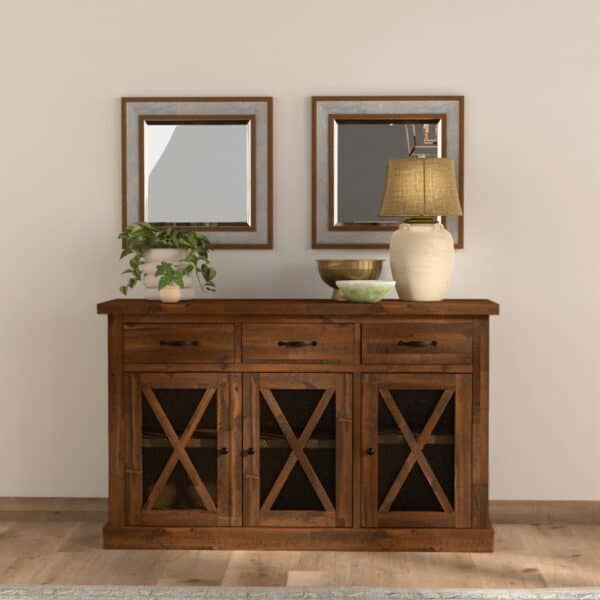 Medium Brown Farmhouse Acacia Sideboard with Wine Storage