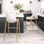 White & Gold Mid-Century Modern Barstool with Faux Leather (Set of 2)